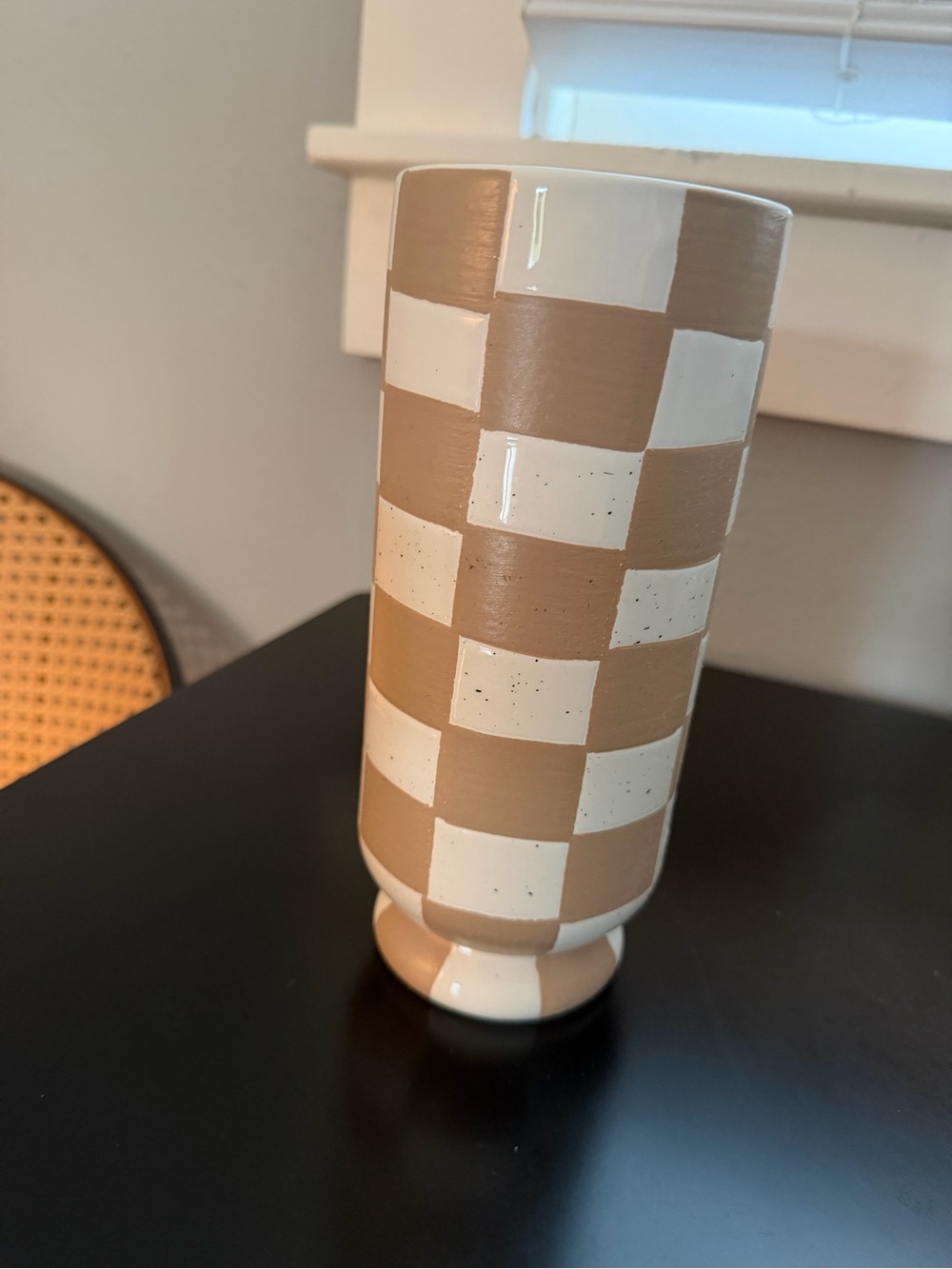 Tan and White Checkered Vase